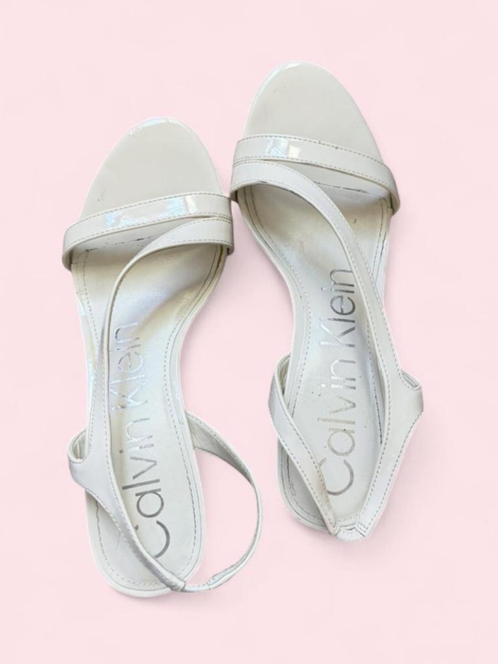 Calvin Klein Women's Cream Open-Toe Slingback kitten Heels